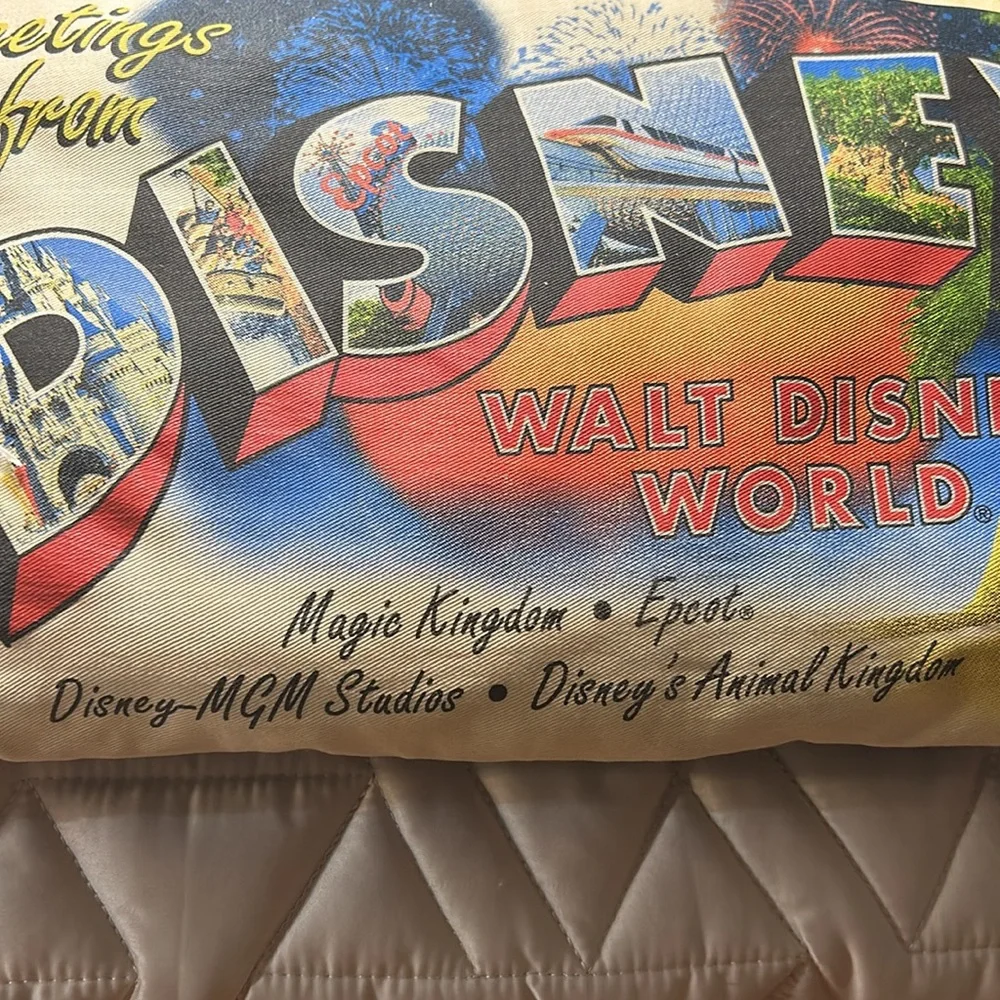 Greeting From Disney Pillow, Vintage Postcard Stamp Look